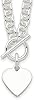 JewelryWeb - Sterling Silver Polished Engravable Heart Tag Heavy Toggle Necklace - 6mm wide x 18 Long - Designer Heart Necklace for Women - Statement Jewelry for Mom