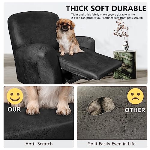 Image of ANARACHON Leather Like Recliner Chair Covers Heavy Duty, 4 Pieces Recliner Cover for Recliner Chair, Leather Cover for Recliner slipcovers Washable for Pets (Dark Grey)