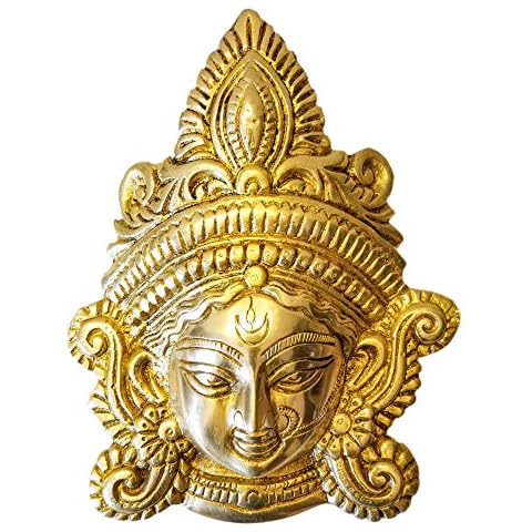 GURU JEE Brass Maa Durga Face Idol MATA Rani Ma Durga Wall Decor Durga MATA Face Statue for Home Decor Puja Temple Mandir Showpiece Gifts Cover