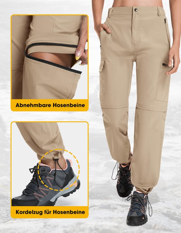 BondiTrekk Damen-Wanderhose-Zip-Off-Trekkinghose, Atmungsaktiv Wanderhose Damen Schnell Trekkinghose Abnehmbar Zip Off Outdoorhose Sommer Hiking Pants Funktionshose Khaki M