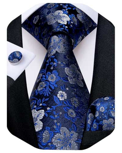 Image of DiBanGu Mens Paisley Tie Sets Silk Jacquard Woven Floral Necktie and Pocket Square Cufflinks Wedding Business Party