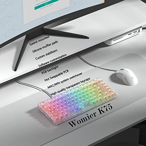 Image of Womier 75% Percent Keyboard, Gasket Mount Mechanical Gaming Keyboard, 82 Keys Wired Custom Key Board RGB Clear Hot Swappable Pre-lubed Switch for Mac /Win (K75 White)