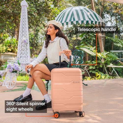 Image of Nasher Miles Paris Hard-Sided Polypropylene Luggage Set of 2 | 55cm & 65cm | 8 Wheels Small & Medium Trolley Bag for Travel | Suitcase (Peach)