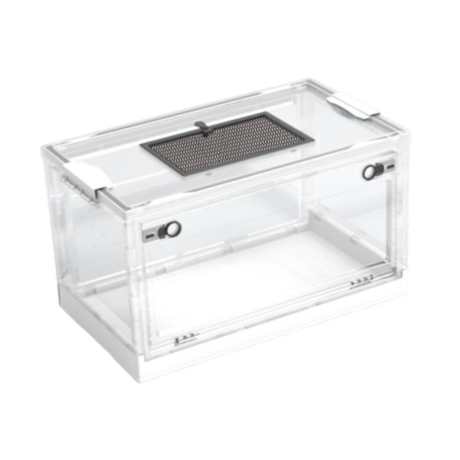 Terrario per Rettili Trasparente Pieghevole Coperchio Scorrevole Porta Frontale Ventilato Materiale Adatto per Rettili Tartarughe Scrivania Aul, White L