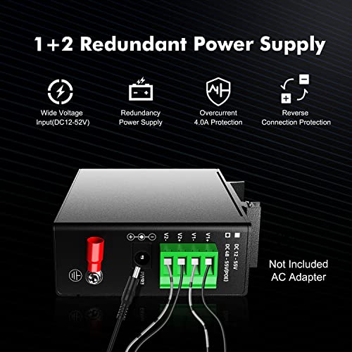 Image of MokerLink 5 Port PoE+ Industrial Din Rail Switch, 4 Ports PoE+ IEEE802.3af /at, 1 Uplink, 10 /100Mbps Fast Ethernet, DIN-Rail & Wall Mount Included