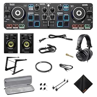 Hercules DJ Starter Kit - Starlight USB DJ Controller with On-Stage Laptop Stand, Waith Hard Carry Travel Case and Waith Cleaning Cloth - Serato DJ Lite Software Include (Bundle Set)