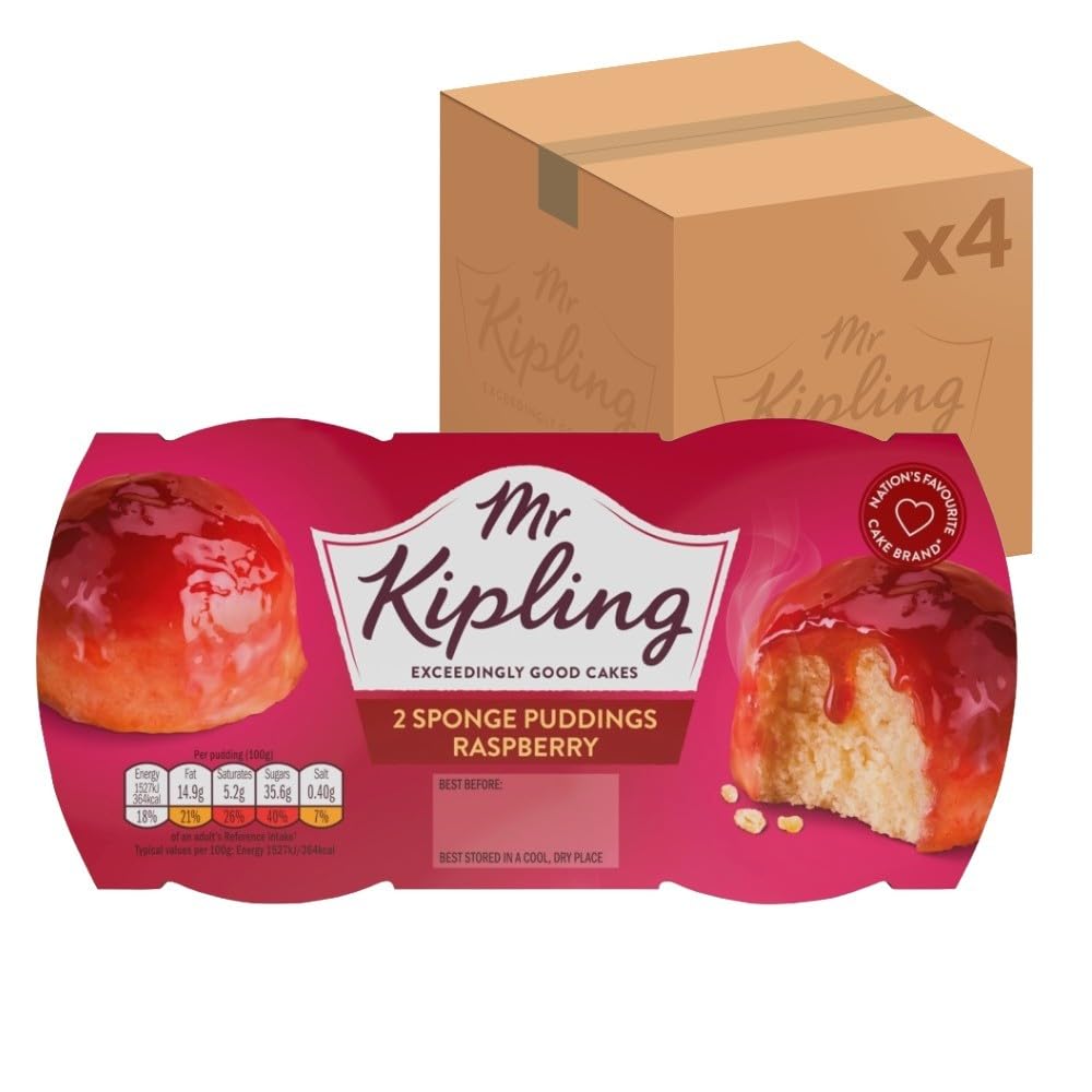 Mr Kipling Raspberry Sponge Pudding Desserts, 190 g (Pack of 4)