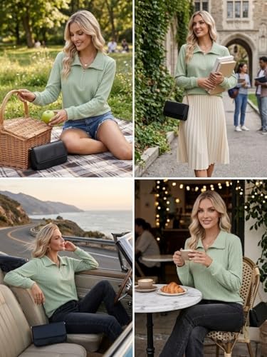 Image of Leriya Fashion Women's Casual Long Sleeve T-Shirt - Half Zip Textured Summer Tee, Lightweight Breathable Basic Top for Daily, Work & Travel,Street Style