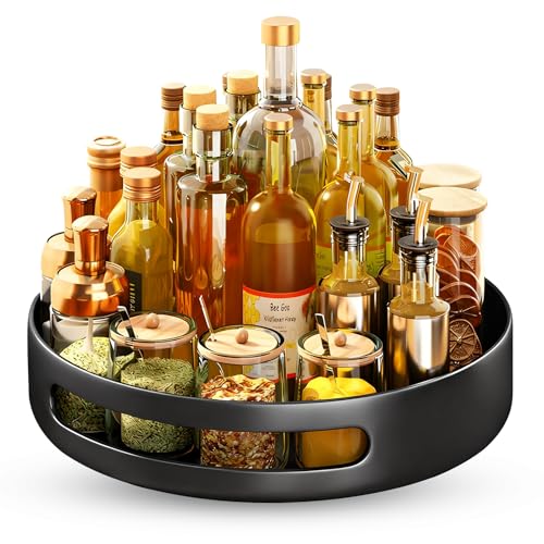 KATLKIU Plateau tournant épices 30 cm en métal – Lazy Susan 360° rotatif antidérapant, organisateur de cuisine, réfrigérateur et salle de bain – Support...