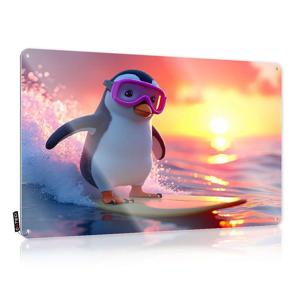Sujd Colour Vintage Wall Art Clock Vintage Style | A Penguin Surfing On A Vibrant Sunset. Handmade Holder Home Decor(30X40cm)