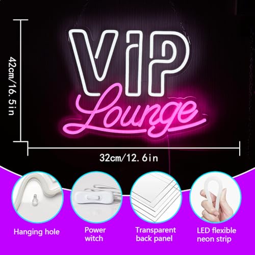 Image of VIP Lounge Neon Signs for Wall Decor, LED Neon Lounge Sign for Room, Pink White Letters Neon Signs USB Powered Neon Wall Signs for Bar, Hotel, Cafe, VIP Room, Man Cave, Club, Beauty Salon