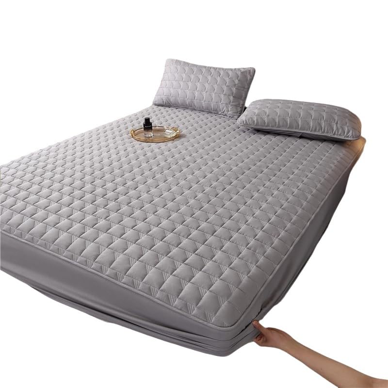 Coprimaterasso Trapuntato Silenzioso, con Strato Assorbente Impermeabile, Design Aderente con Tasca Profonda per materassi Fino a 28 cm (Grigio, 120 * 200 cm)