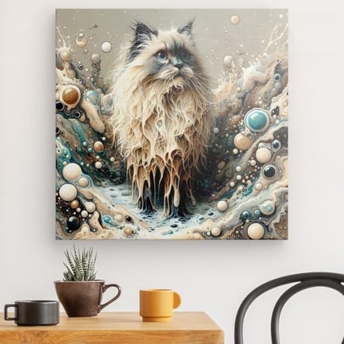 Chat dans le bain tableau sur toile 60x60 cm pour decoration murale
