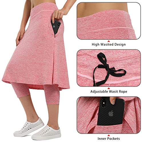 Image of Women Knee Length Skirts with Leggings,Pickleball Skirted Leggings Capris for Tennis Yoga Women Zipper Pockets