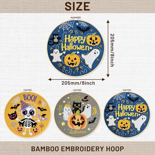 Image of XM-GENYUE 3 Sets Festival Pattern Embroidery Kit with Embroidery Hoop, Easy Hand Embroidery Kit for Beginners and Adults, Full Embroidery Hoop Kit with Needles and Thread Included