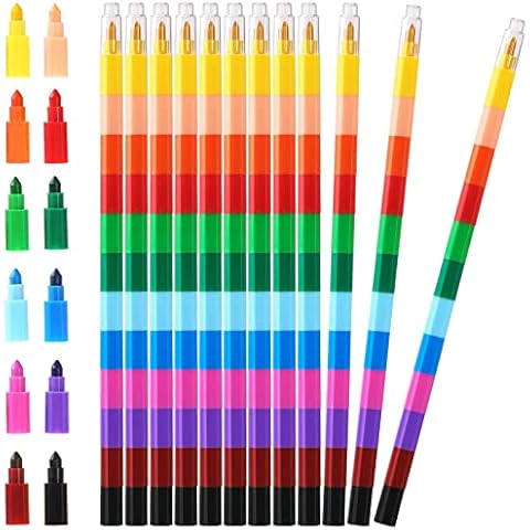 Leinuosen 24 Pieces Stacking Crayons Stackable Buildable Crayons Colorful Crayon for School Office Supplies, 12 Colors Cover