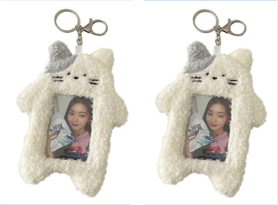 2Pcs White Photocard Holder,Cartoon Plush Photocard Holder Outdoor Girl Korean Style ID Card Cover Protective Case Card Sleeve Student Rabbit