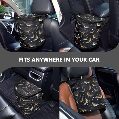 Image of MNSRUU Car Trash Can with Lid, Gothic Skull Bat Car Trash Bag Hanging Organizers and Storage for Front Back Seat, Leak-Proof Trash Bin
