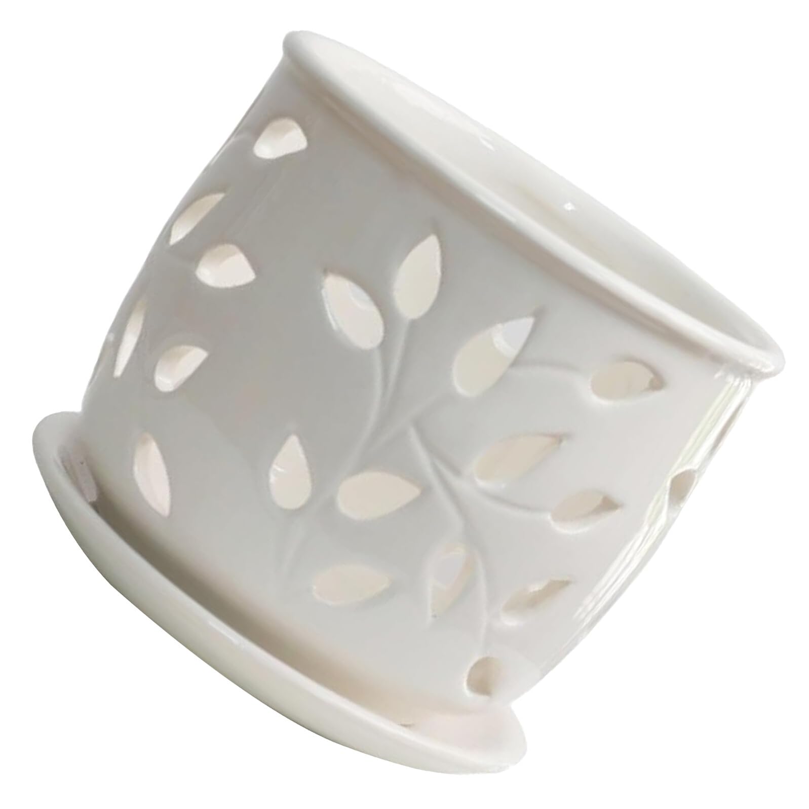 Biały Ceramiczny Doniczka Do Orchidei z Otworami Ceramiczny Pojemnik z Odpływem i Spodkiem Oddychająca Doniczka Do Uprawy i Pielęgnacji Roślin Doniczkowych Wewnątrz i Zewnątrz