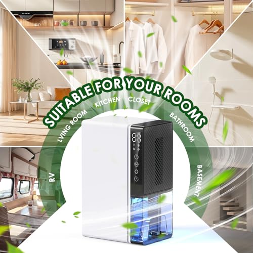 Dehumidifiers for Home Damp 2800ML Quite Dehumidifiers for Bedroom, Portable Bathroom Dehumidifier, 24H Timer, Automatic Shutoff, 7 Colorful LED, Small Dehumidifier for Drying Clothes（1150ML/24H） - Image 6