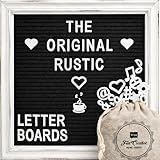 Black Felt Letter Board with Rustic White Wood Farmhouse Vintage Frame and Stand by Felt Creative Home Goods | 10x10 Inch Antique Changeable Message Board 350 White Alphabet Letters, Numbers, Emojis