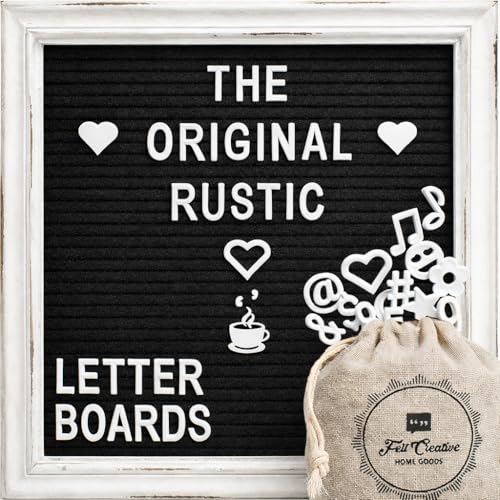 Black Felt Letter Board Baby Announcement Sign with Rustic Wood White Frame - Rustic Farmhouse Letter Board Sign with Stand - 10x10 Felt Board Changeable Message Board with 350 Letter Set