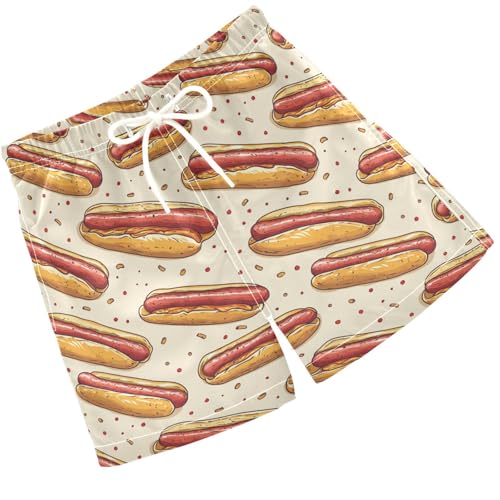 Pigsaly Boys Swim Trunks Hot Dog Food Polka Dots Boys Board Shorts Swimsuit Swimwear Summer Bathing Suit XS