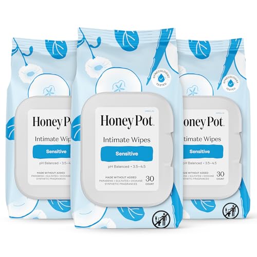 The Honey Pot Company - Feminine Wipes - Sensitive - pH Balancing Herbal Infused Plant-Based Feminine Care for Sensitive Skin - Cleansing Wipes for Women - 30ct (Pack of 3)