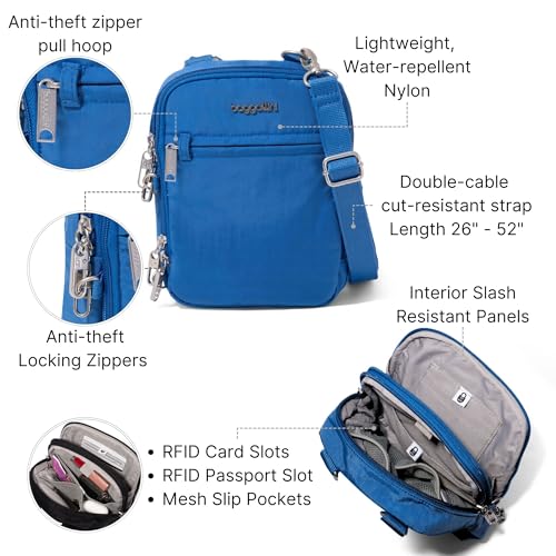 Image of Baggallini Securtex Anti-theft Mini Everything Crossbody Bag, 6.3 inchx8.25 inch Rfid, Locking Zippers & Cut-resistant Strap