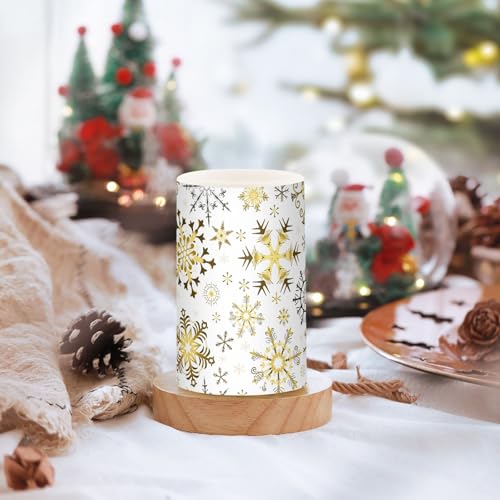 Image of Christmas Lights Decorations Flameless Candles Golden Snowflake White Pillar Candles Set of 2 Battery Operated Remote Control Warm Lights