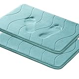 Ultra Soft Floor Mats Tufted Bath Rug Non-Slip Backing Microfiber Door Mat Soft Non Slip Absorbent Bath Rugs, Memory Foam Bath Mats Two Pack by FlamingoP Green Waved Pattern, Size:W17 xL24