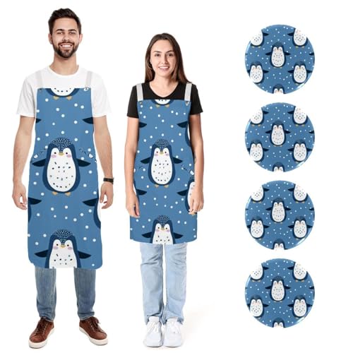 Tablier réglable pingouin bleu idéal pour cuisiner en famille sans taches