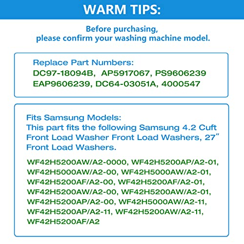 Upgraded Dc97-18094B Washer Door Seal Gasket Replacement For Samsung Washer Parts Wf42H5000Aw/A2, Wf42H5200Ap/A2, Wf42H5200Aw/A2,Rubber Oem Door Seal Replaces Ap5917067,Ps9606239,4000547,Eap9606239 #TOP3