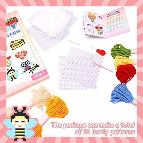 Pllieay 10-in-1 Cross Stitch Beginner Kit for Kids Includes Instruction of 10 Different Patterns - Image 3