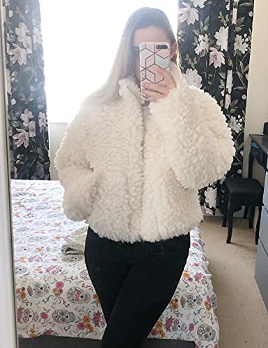 JIKAL Oversized Fur Coat Long Sleeve Boucle Zip Up Snug Shearling Teddy Faux Fur Jacket with Pockets for Women4