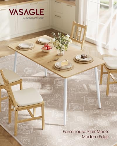 Image of VASAGLE 55.1 inch Dining Table for 4-6 People, Modern Kitchen Table, Heat-Resistant Tabletop, Quick Assembly, for Dining Room, Golden Oak and Cloud White, Island Collection UKDT100N01V2