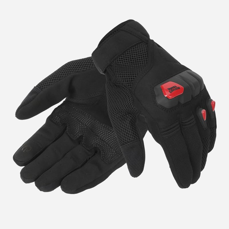 Royal Enfield Rambler V3 Riding Gloves |TPR Knuckle Protectors for Protection Against impacts and Abrasion| 100% Polyester Air mesh| Poly Stretch Fabric for Comfortable fit Black M 21CM - Amazon product rated Grade B