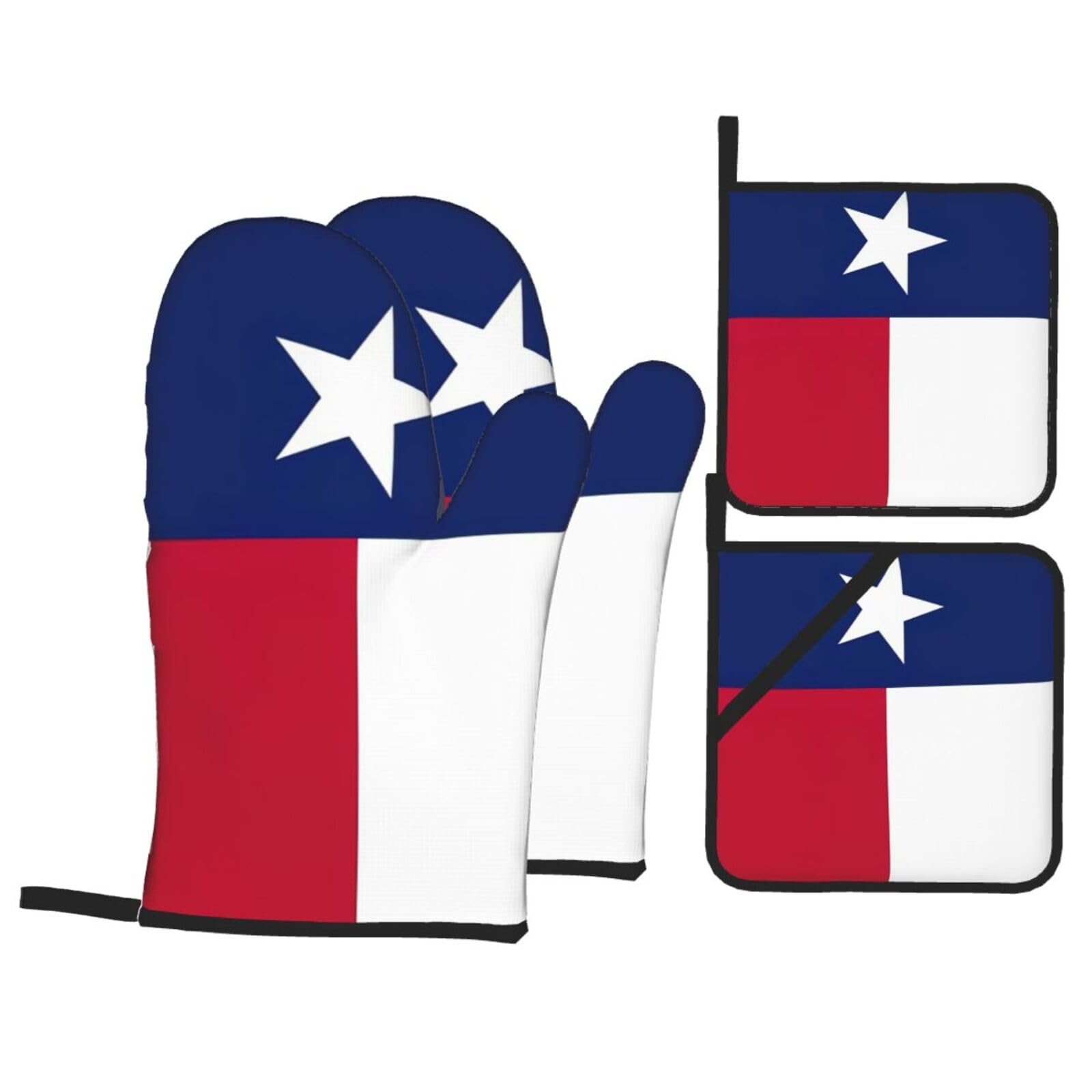 Nimongt Black Texas State Flag Print Heat-Resistant 4-Piece Oven Kitchen Gloves For Baking Cooking Microwaving Essentials