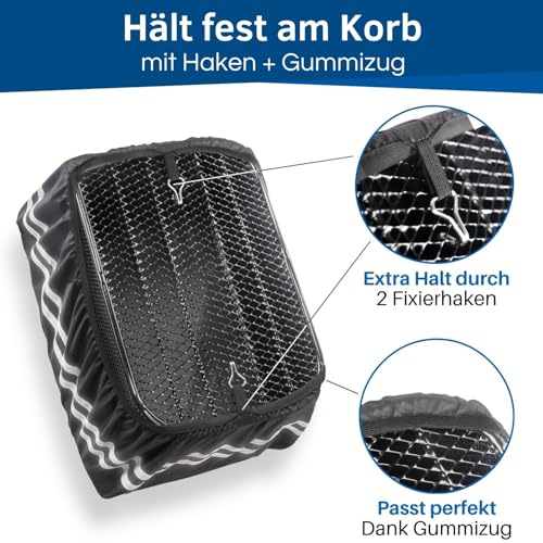 HiLo sports Regenschutz Fahrradkorb - [Für alle Fahrradkörbe hinten] - Wasserdichte Fahrradkorb Abdeckung hinten - Abdeckung Fahrradkorb mit Reflektoren