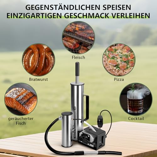 Kaltrauchgenerator aus Edelstahl, Rauchgenerator für Räucherofen Elektrisch mit 25W Superleistungsfähige Sauerstoffpumpe, Rauchmenge Stufenlos Regulierbar, Ideal für Fisch, Fleisch, Käse, BBQ