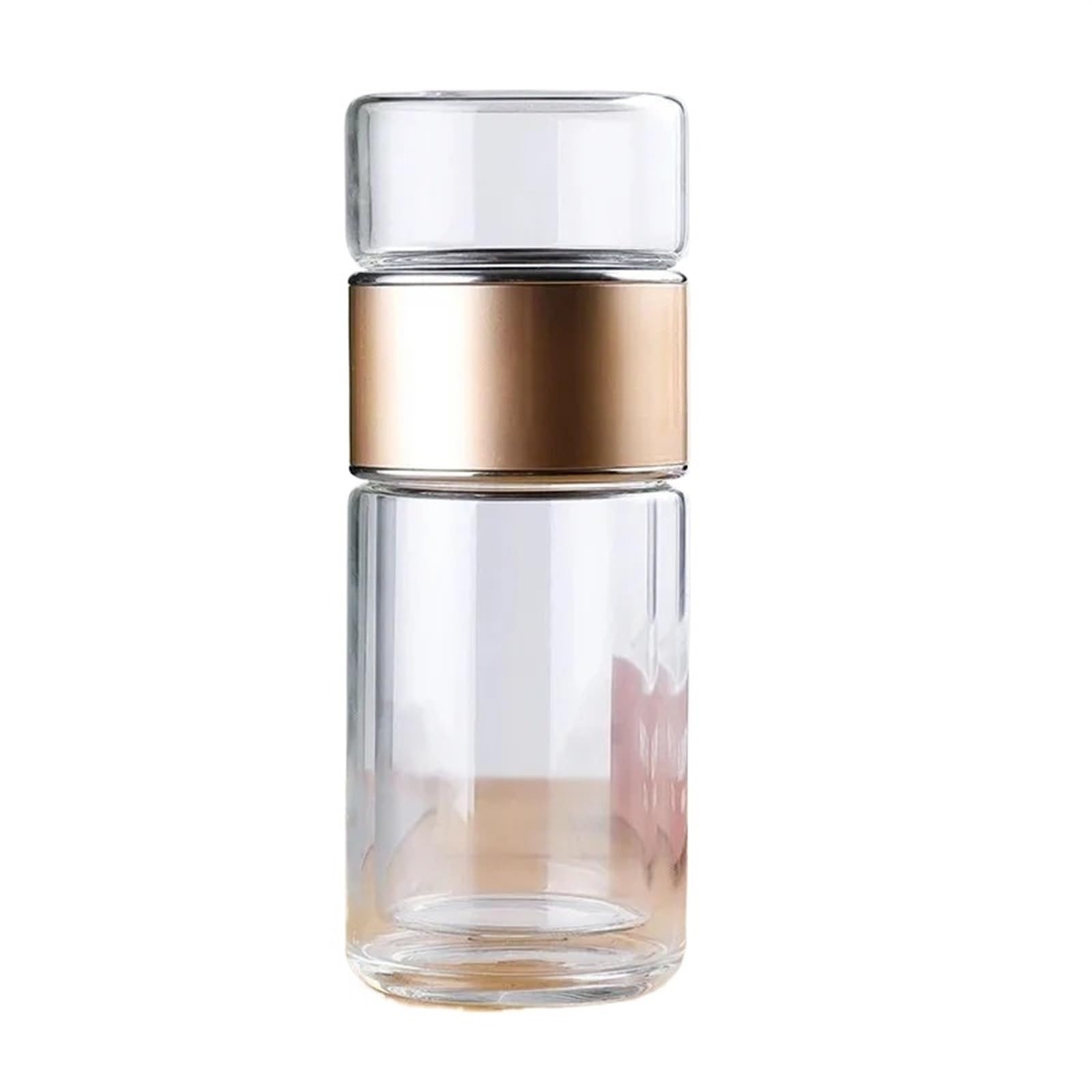 Botella de agua del té de 390ML, vaso de agua del té de doble capa de vidrio de borosilicato alto, vaso infusor, botella de agua con filtro de té(Gold)