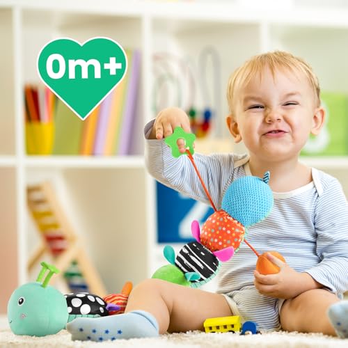 Image of Sumobaby Baby Toys 0-6 6-12 Months, Music Caterpillar Plush Toy with Baby Mirror, Pull String&Crinkle Rattle,Infant Teething Toys,Tummy Time for 0-3-6-12 Month Boys Girls Newborn Gifts (Blue-Leaf)