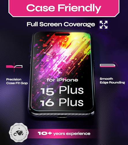 Image of Defenslim Screen Protector for iPhone 15 Plus / 16 Plus (2Pack), Easy Auto-Align Install Kit, 6.7 inch Tempered Glass, 9H Hardness, Ultra HD Clear, Case Friendly, EasyShield