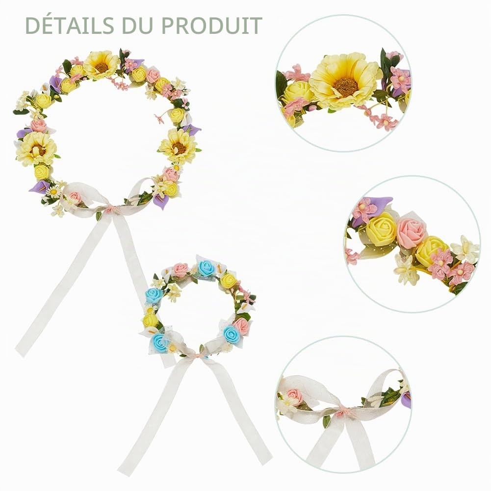 INFUNLY Lot de 20 couronnes de fleurs faites à la main pour créer votre propre couronne de fleurs, bandeau, accessoires pour cheveux, cadeau pour mariage, anniversaire, papa