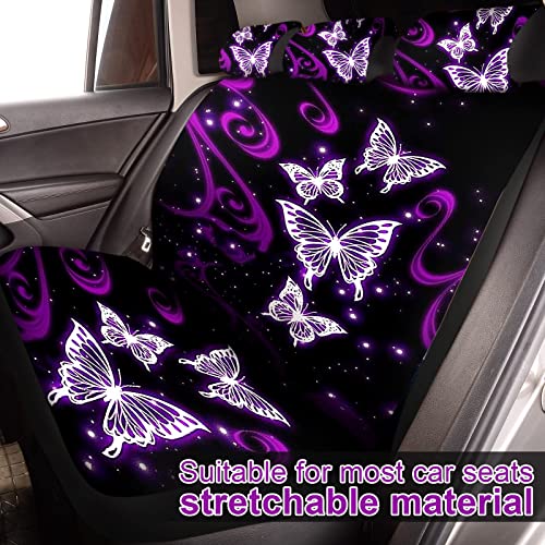 Tallew Butterfly Seat Covers Full Set For Women Butterfly Universal Car Accessories Rubber Steering Wheel Cover License Plate Frame Mirror Covers 26 Pcs Fit Car Suv Auto(Purple Style) #TOP3