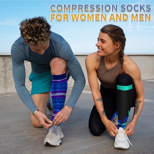 Image of 3 Pairs Knee High Graduated Compression Socks For Women and Men - Best Medical, Nursing, Travel & Flight Socks - Running & Fitness - 15-20mmHg