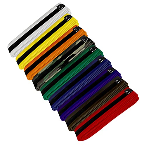 Martial Arts Polyester Belt; Choose Color (Black Stripe), 1.5 in. Width, 8 Rows of Stitching for Karate, Taekwondo, Judo, MMA (Purple, Single Wrap 5 - 76 in.)