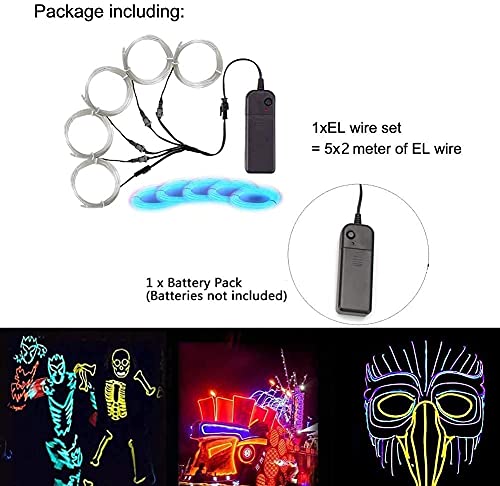 Image of MaxLax EL Wire Ice Blue, Neon Wire Light 5 in 2 Meter, Electroluminescent Wire for Halloween Decoration, Christmas Party, DIY Decoration
