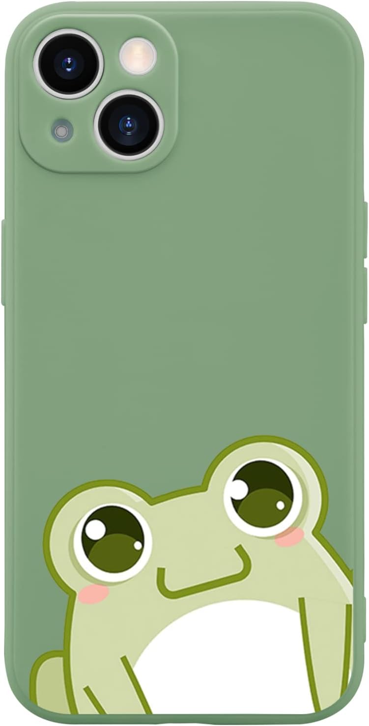 Wihytec Green Frog Phone Case for iPhone 13 Pro Max Cute Frog Case Cover Liquid Silicone Soft Gel Rubber Anti-Scratch Girly Women Matte Phone Cover Microfiber Lining Protective Cover
