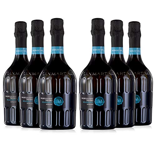 SAN MARTINO VINI Prosecco DOC Treviso Mill Extra Dry, Confezione 6 Bottiglie Vino Frizzante x 750 ml, Vino Spumante adatto a Piatti di Pesce e Aperitivi, 11% Vol